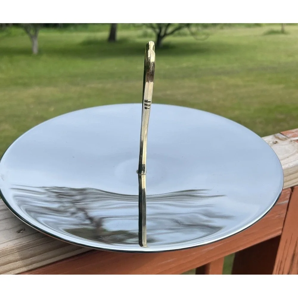 Vtg Kromex Revolving Lazy Susan Serving Tray Gold Tone Heart Handle‎ MCM USA 12